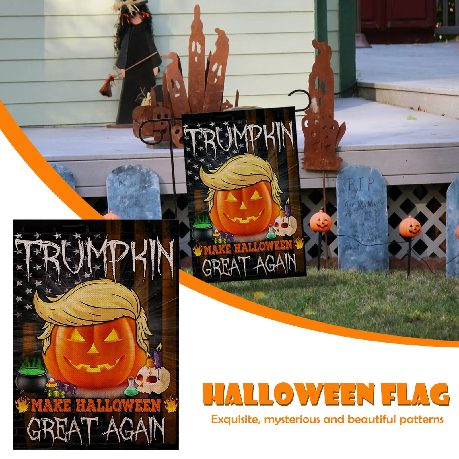 Льняной Садовый флаг 12x18 двустороннее уличное украшение на Хэллоуин