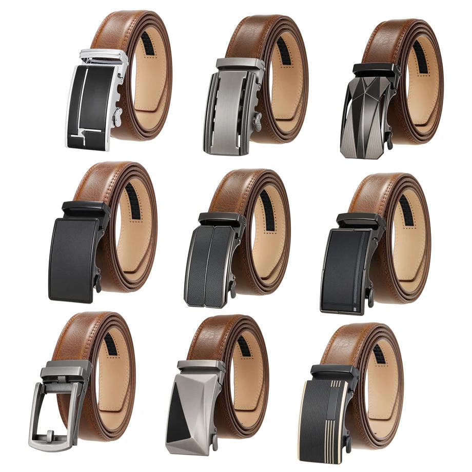 Brand Mens Belts Luxury Tan Brown Cow Leather Straps Automatic Buckles Waistband For Men Dress Jeans Casual Formal Belt B1059