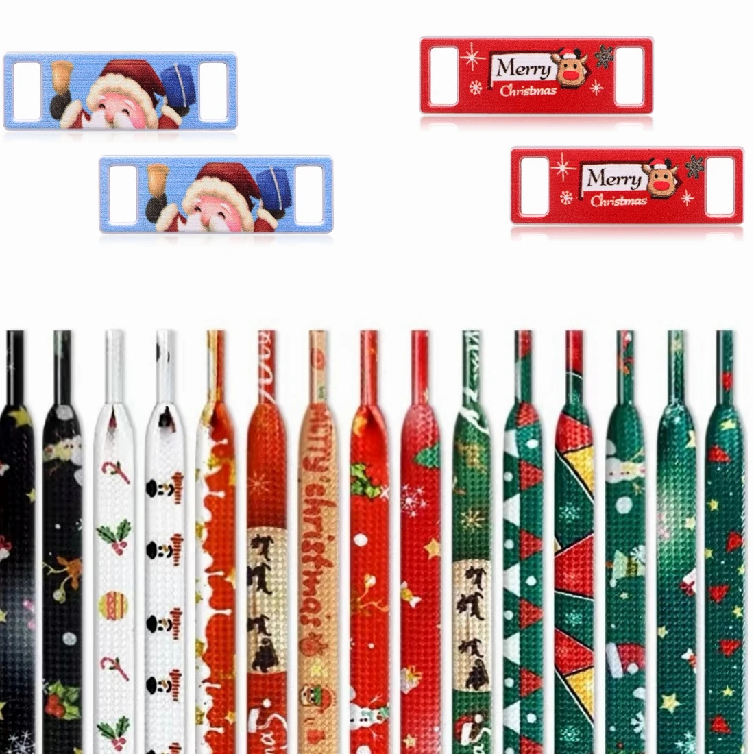 

New Assemble Christmas Flat Laces Shoelaces Shoe Buckle Santa Claus Lucky New Year Snowman Elk Green Pine Creative Winter Gifts