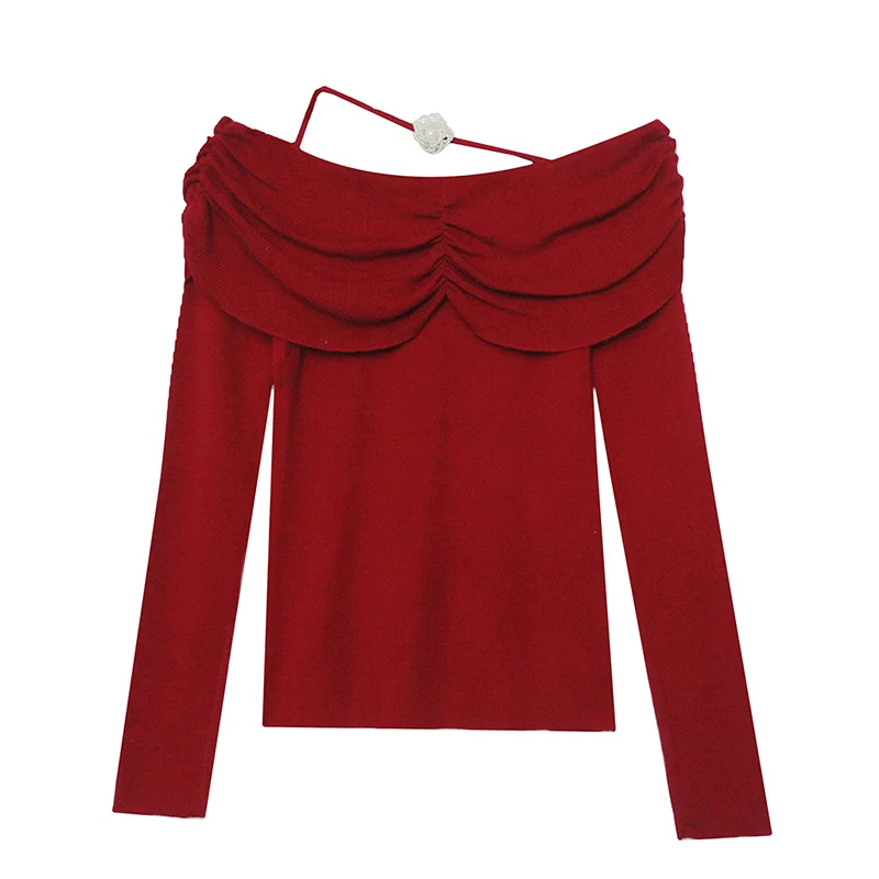 Женская трикотажная футболка с открытыми плечами пуловер составного кроя