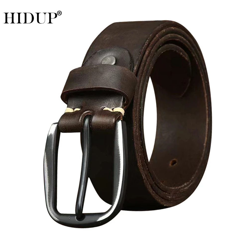 HIDUP 2023 New Designer Top Quality Solid Cowhide Retro Pin Buckle Metal Belts Genuine Cow Leather Belt 3.8cm Width NWJ1219