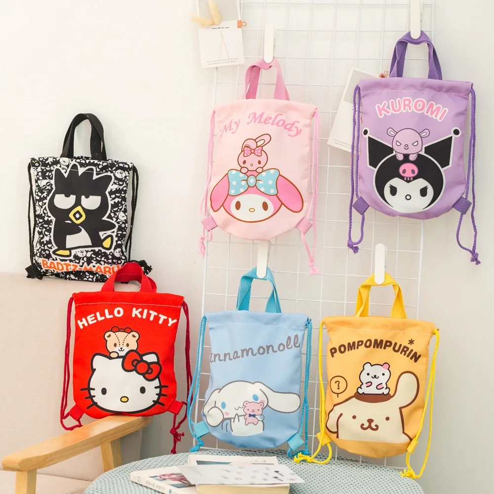

Anime Cartoon Kuromi Cinnamoroll Canvas Tote Bag Shopping Portable Folding Storage Bag Cute Children's Beam Backpack