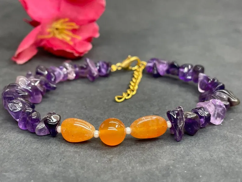 

Amethyst Bracelet-Carnelian Unisex Beaded Bracelet-Meditation Spiritual Protection Anxiety Stress Relief Bracelet-Gift For Her