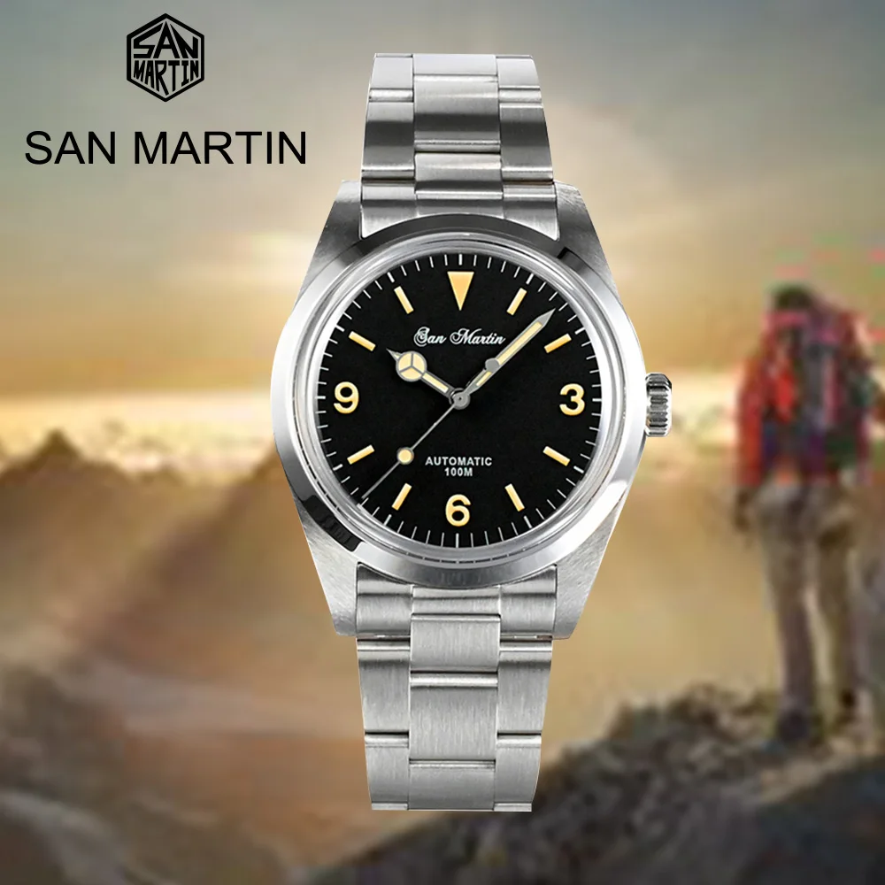 

San Martin Men Luxury Watch 39mm Black Dial Explore Climbing Series Vintage Sport Watch Fashion Automatic Mechanical 10Bar Watch
