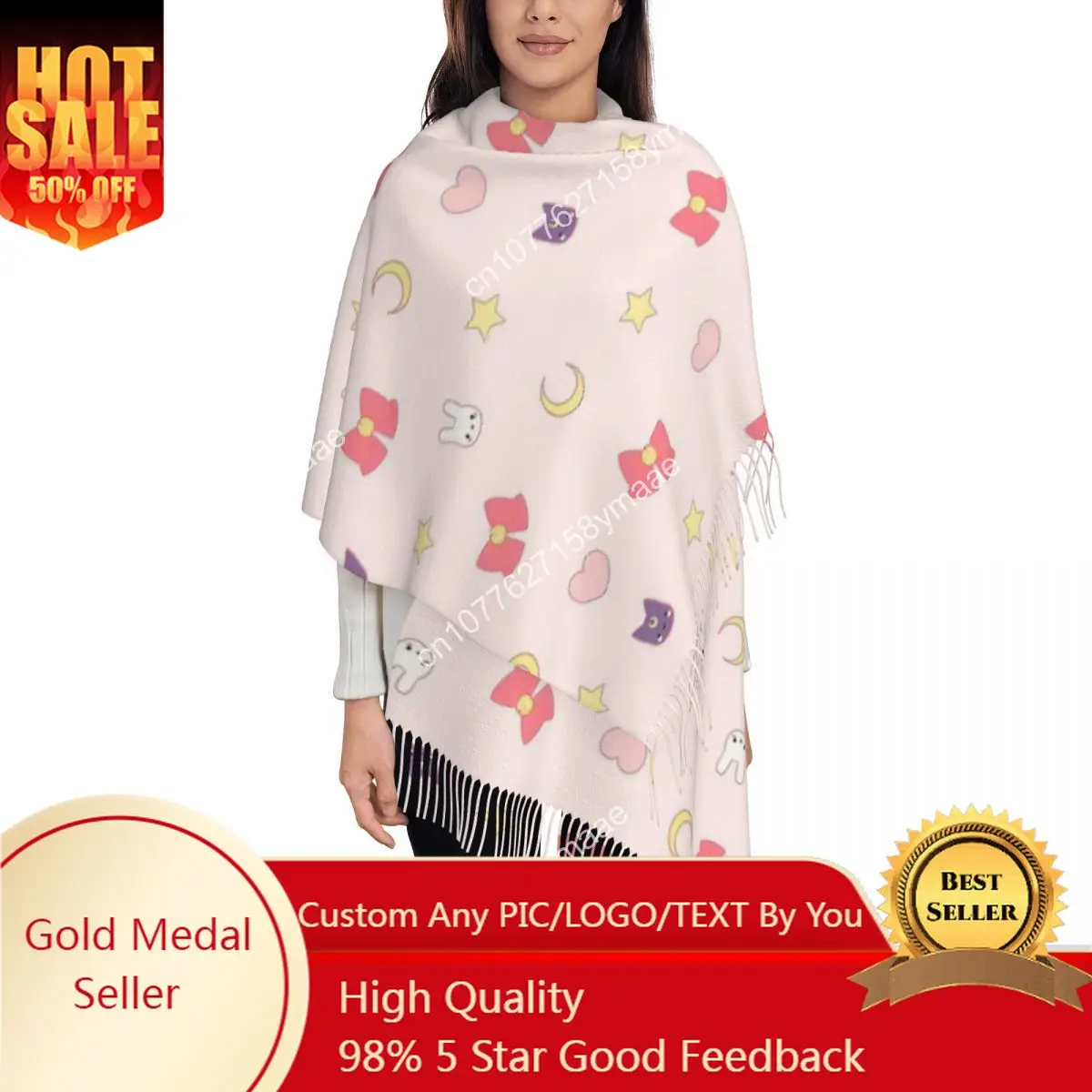 

Women's Scarf with Tassel Moon Pattern Star Large Soft Warm Shawl Wrap Rabbit Daily Wear Pashmina Scarves