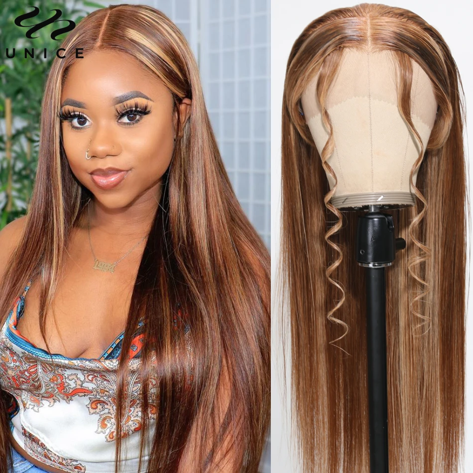 UNice Hair Highlight Wig 13x4 Lace Front Human Hair Wigs Brown Honey Blonde Straight Lace Frontal Wig Best Spring Summer Wigs