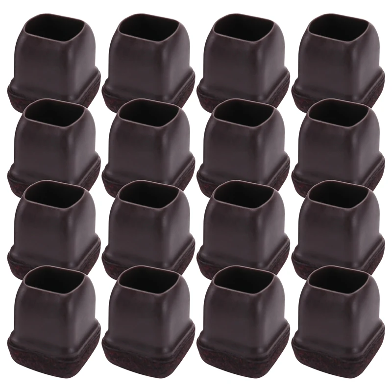 

16 Pcs Brown Silicone Chair Leg Floor Protectors, Square Chair Leg Caps With Wrapped Felt