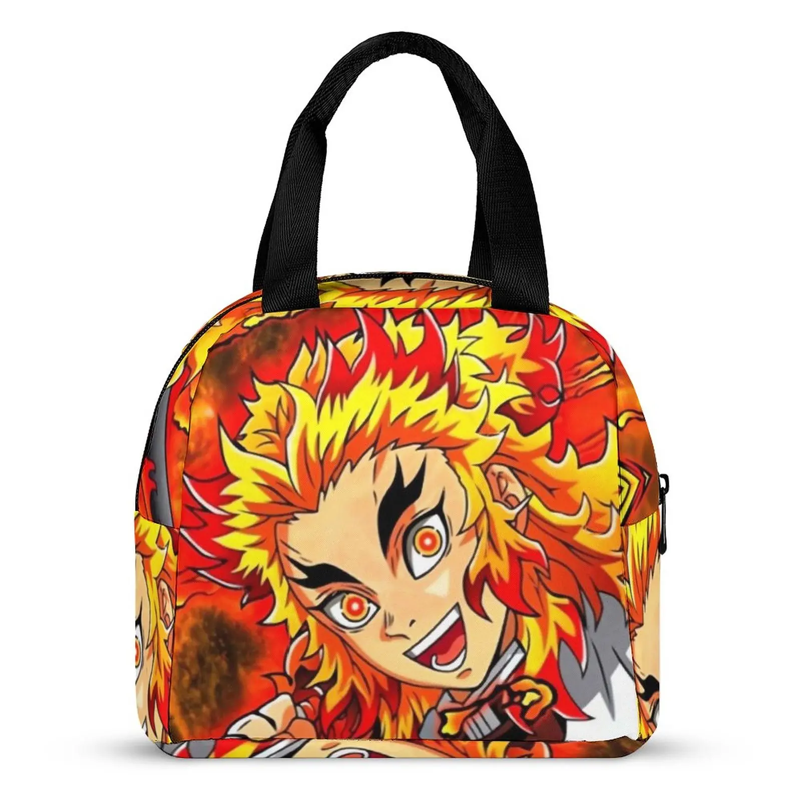 

Demon Slayer Lunch Bag The Flame Hashira Retro Lunch Box Picnic Portable Zipper Tote Food Bags For Women Oxford Print Cooler Bag