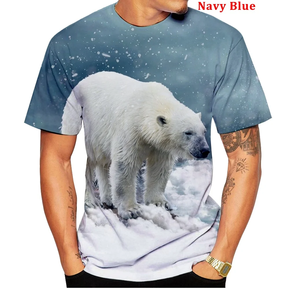 

Летняя новая забавная футболка с 3d принтом серии «Белый медведь», модная мужская футболка с коротким рукавом и круглым воротником