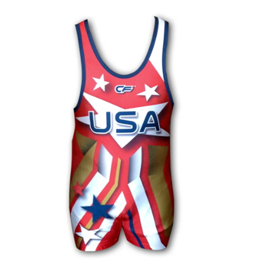 

New Style Mens USA Wrestling Singlets Suit Sleeveless Weightlifting Clothing Boxing Skinsuit One-Piece Tights Run Race Speedsuit
