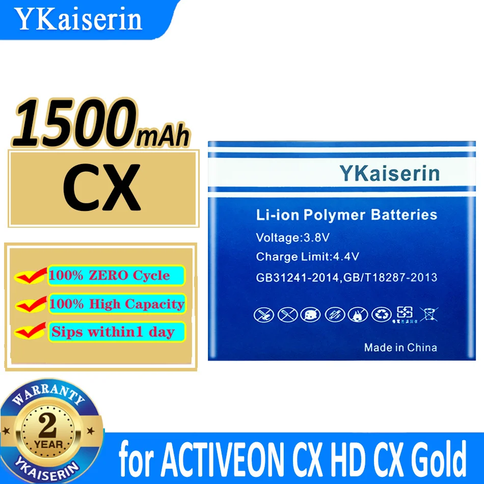 

1500mAh YKaiserin Battery for ACTIVEON CX HD Gold Bateria