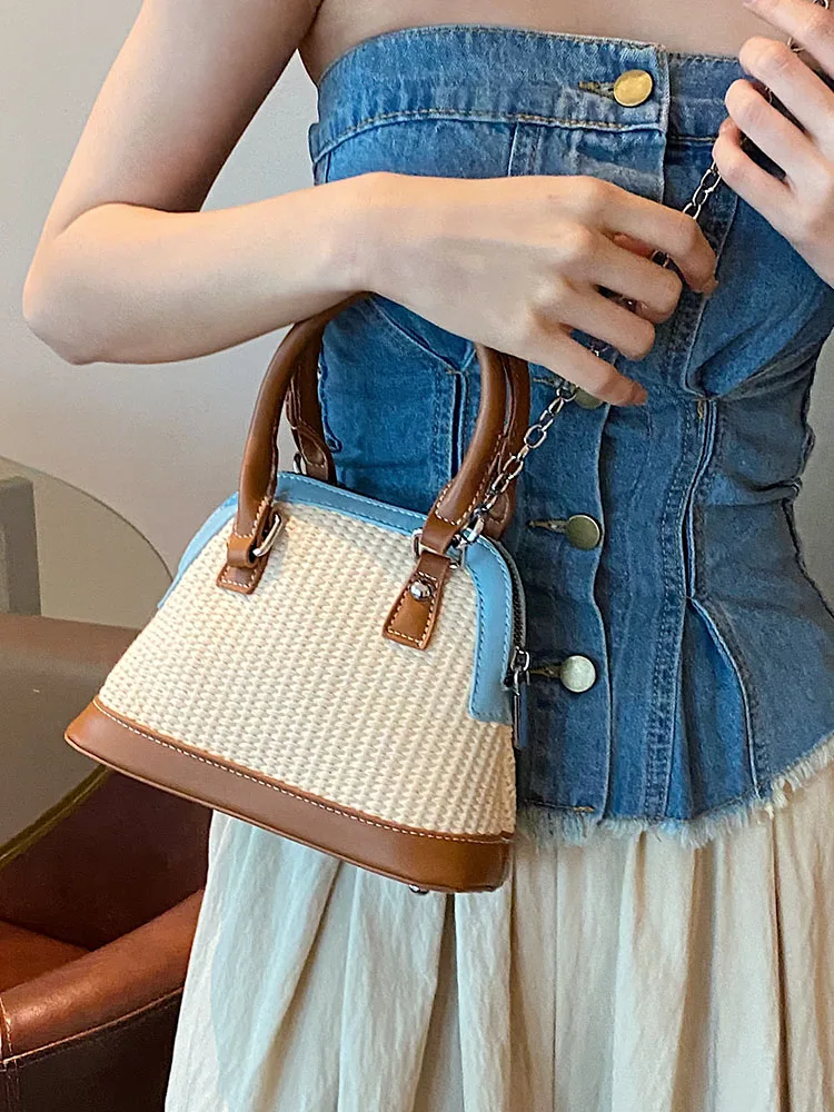 Color Block Design Handheld Mini Bag for Women New Simple Pleat Bucket Bag Fashion Shoulder Crossbody Bag