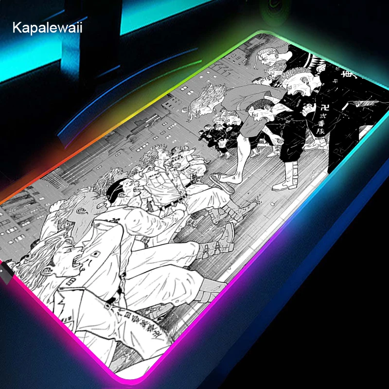 

Tokyo revengers Gaming Mouse Pad RGB Backlight Mat 900x400 Gamer XXL Computer Mousepad CS GO Non-Slip Rubber Desk Mat For PC