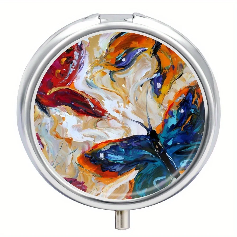 Декоративная коробка для таблеток с бабочками масляной живописи 3 отделениями