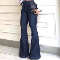 new arrival womens pants sexy high waist micro elastic lace up bell bottom pant casual solid offer lady wide leg trousers jeans