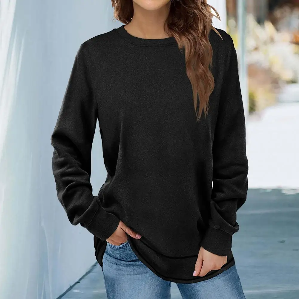 

Женская толстовка с закругленным подолом, Эластичный теплый Простой повседневный Однотонный женский свитшот, джемпер, Осенний Топ, уличная...