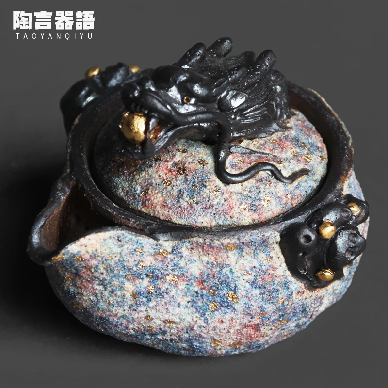 Каменная Шахта цветная Песочная керамика Драконий жемчуг чайник ручная резьба