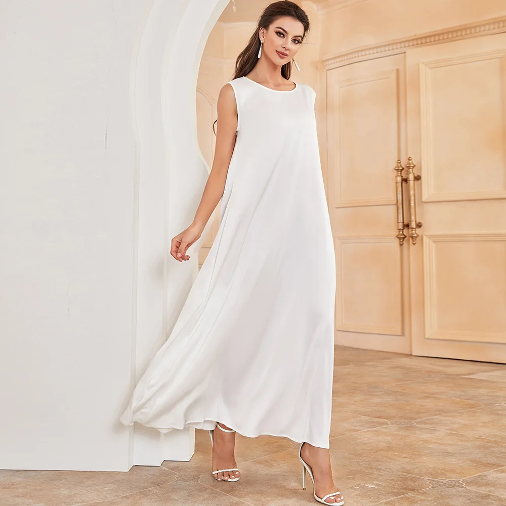 White Under Satin Abaya Inner Dress Muslim Islamic Slip Dresses for Women Elegant Abayas Dubai Turkey Modest Outfit Kaftan Robe