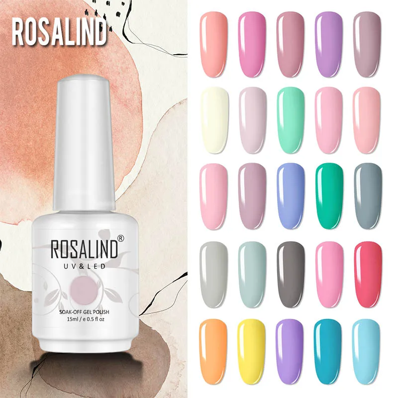 

ROSALIND 15ML Gel Nail Polish Neon Series Hybrid Varnish Glass Bottle Semi-Permanent Soak Off Gel Polish Nail Art Base Top Coat