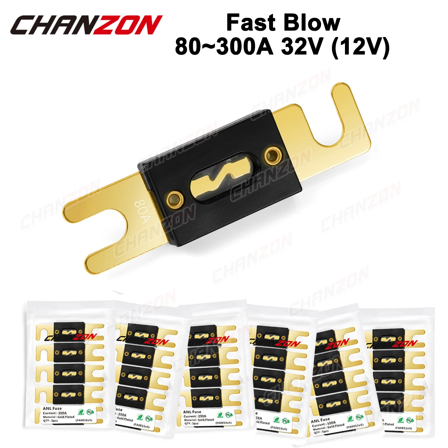 

5 шт. золотистые автомобильные предохранители CHANZON ANL 80-300A