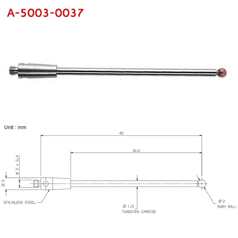 

1Pc CMM Touch Probe Stylus 3mm Dia Rubine Ball Ceramic Stem M4 CMM A-5003-3680/ 0051 Tools Touch Tungsten Steel Non-conductive