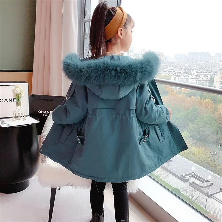 

Children Winter Jacket New Fashion Girl Clothing Kids Clothes Parka Faux Fur Coat Hooded Snowsuit Teen Thick Velvet Outerwear