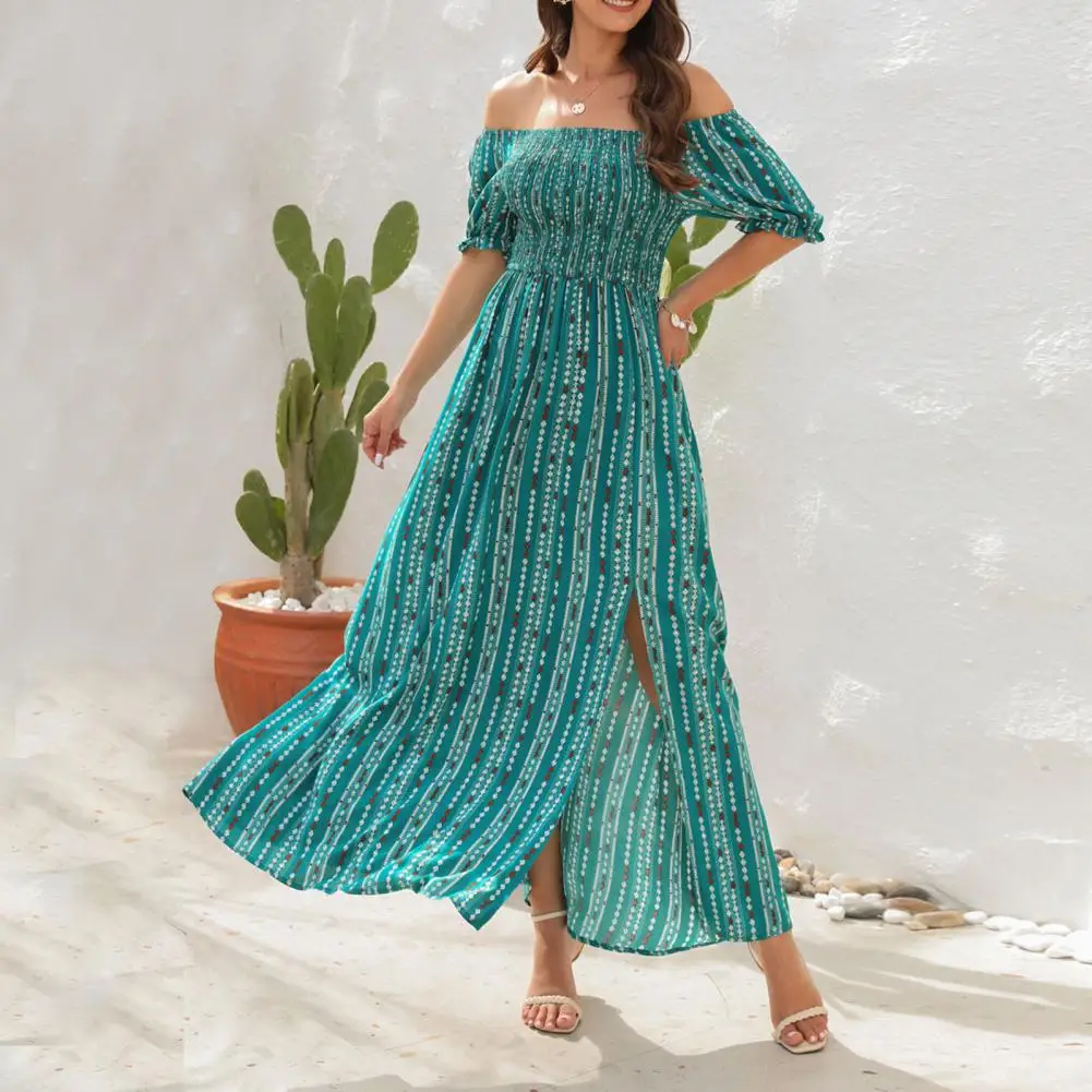 

Женское платье макси с коротким рукавом, женское пляжное платье с высокой талией, женское летнее платье