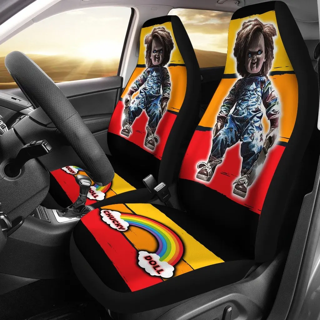 Horror Movie Scary Chucky Doll Vintage Rainbow Car Seat Covers,Pack of 2 Universal Front Seat Protective Cover