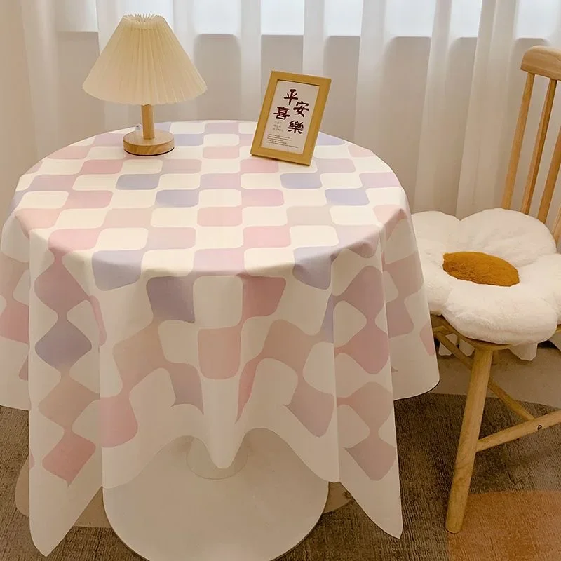 

Checkerboard, checkered, round table cloth, Nordic style, light luxury, high-end sense, dining table fabric, tea table, I4S31