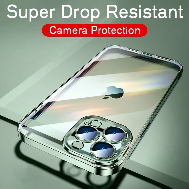 

Luxury Green Plating Transparent Silicone Phone Case For iPhone 11 12 13 Pro Max Mini XR X XS 7 8 Plus SE 3 Shockproof TPU Cover