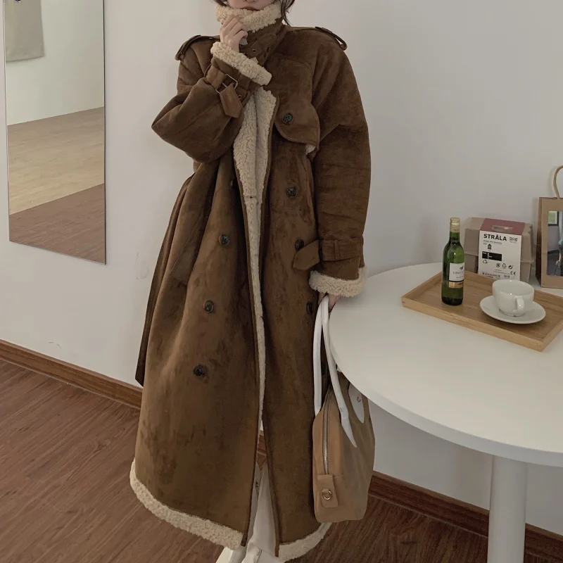 New Mid-length Button Cotton Jacket Women Winter 2023 Women's Deerskin Cashmere Lamb Wool Coat Fashion Outer Wear Thick Coat
