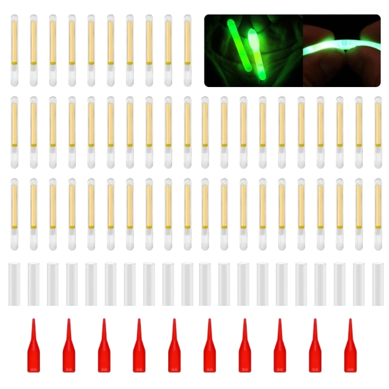 

B36F 50 Pcs Fishing Light Sticks Fishing Rod Tip Light Green Fluorescent Light Sticks