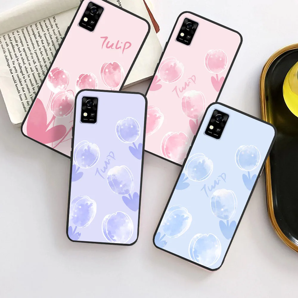 Чехол для ZTE Blade A31 A51 чехол A71 мягкий силиконовый с милыми цветами A 51 черный бампер