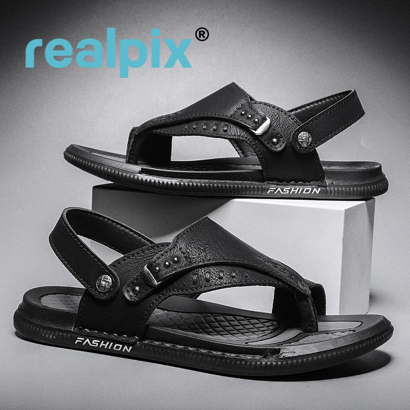 

Men's Leather Flip Flops Casual Outdoor Slippers Plus Size 38-47 Beach Waterproof Sandals Sports Walking Anti Slip Flat Slides 1