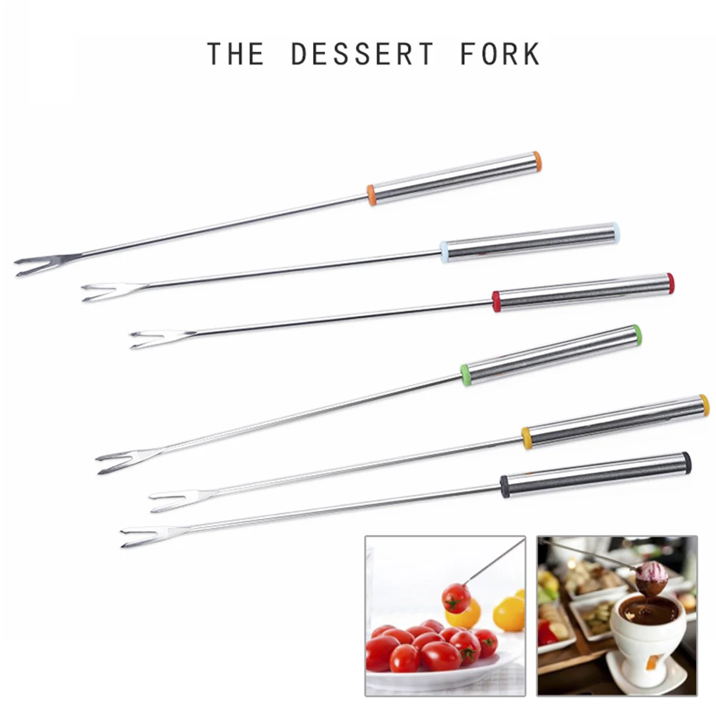 

6pcs / Set Stainless Steel Chocolate Fork Cheese Pot Hot Forks Fruit Dessert Fork Fondue Fusion Skewer Kitchen Tools