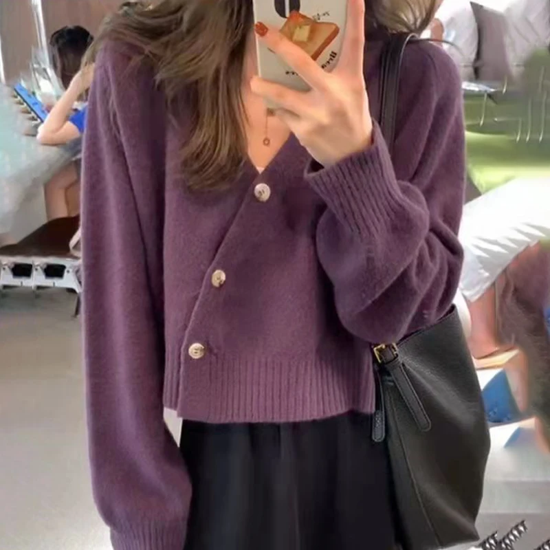 Кардиганы для женщин асимметричный однобортный свитер с круглым вырезом новинка