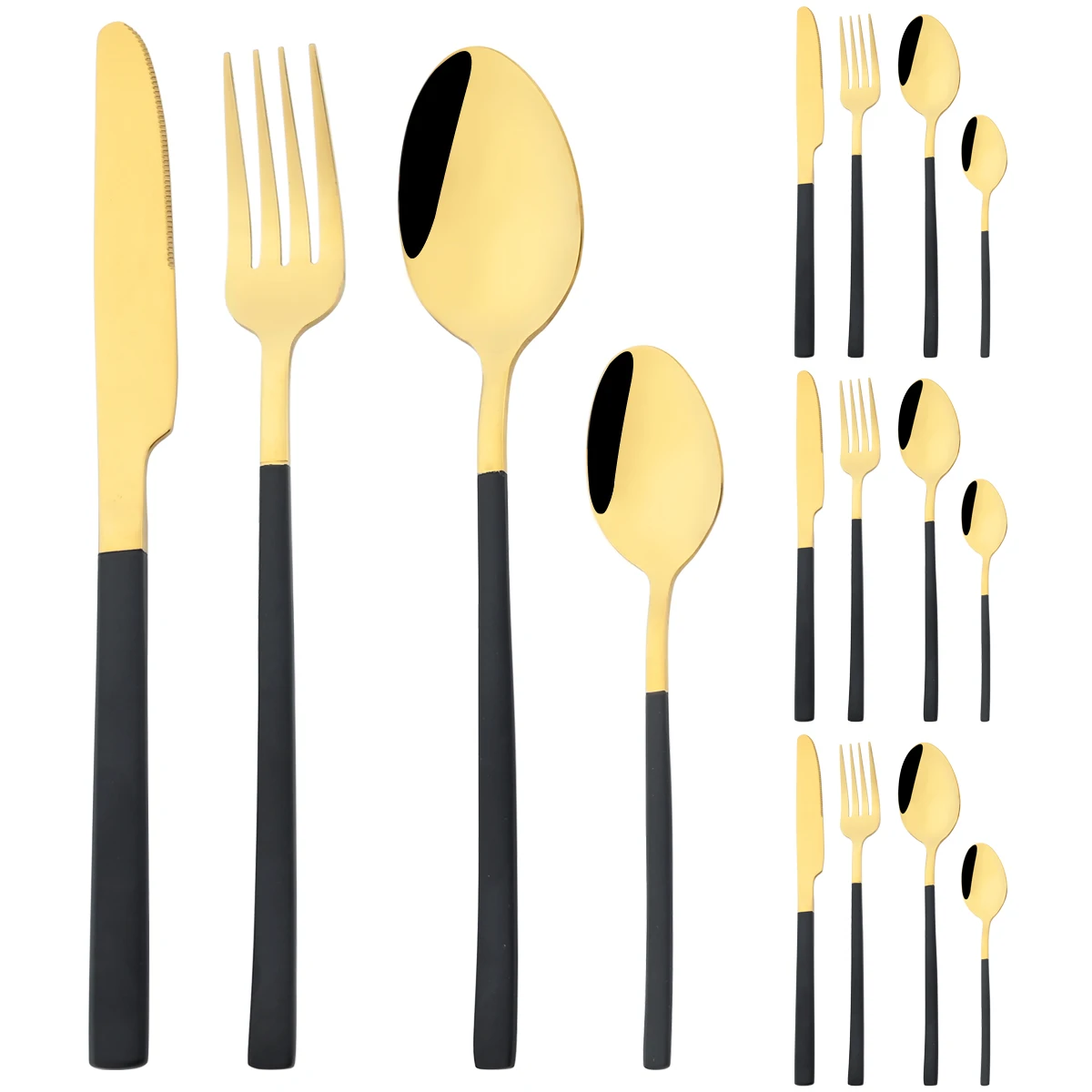 

16pcs Black Gold Dinnerware Set Knife Fork Spoon Cutlery Set Stainless Steel Tableware Flatware Party Western Kitchen Silverware