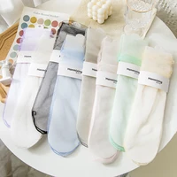 solid color kawaii pile socks woman clothes damp harajuku thin style transparent medium tube socks breathable womens underwear
