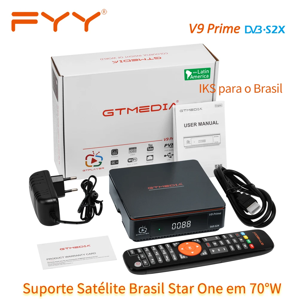 

New Latin Version IKS Satellite Receiver V9 Prime DVB S2 S2X 1080P HD TV Box M3U Set Top Box for Brazil Star One C4/D2 at 70°W