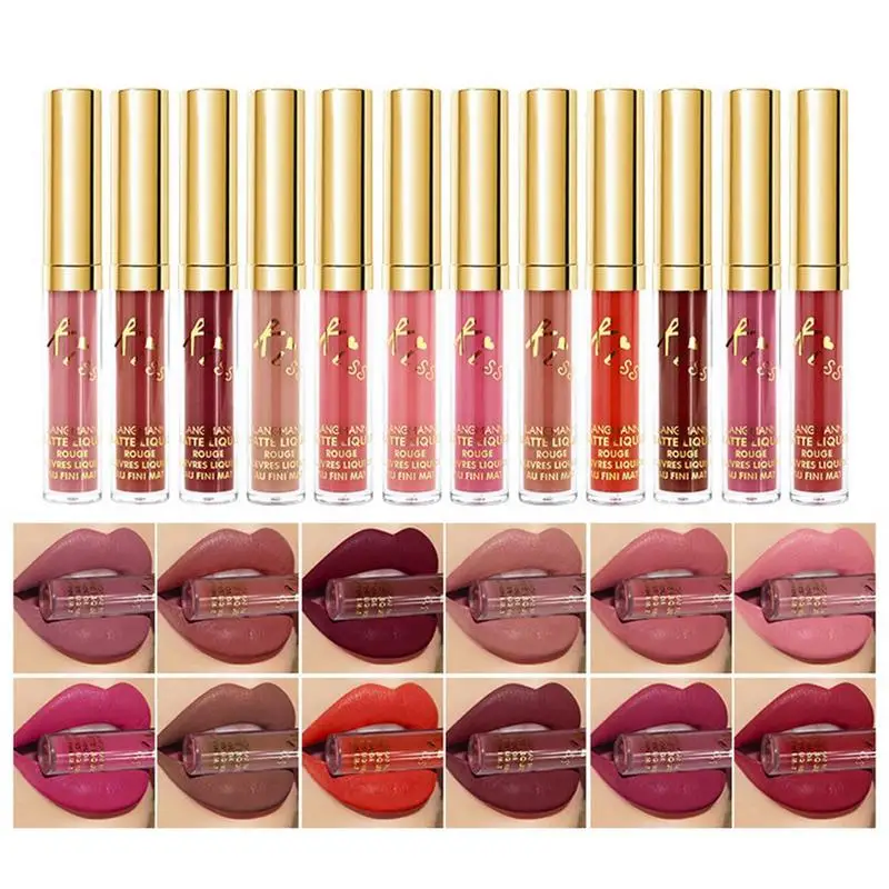 

12pcs/lot Waterproof Nutritious Velvet Lip Stick Red Tint Nude Women Fashion Lips Makeup Set With Box Dropshipping