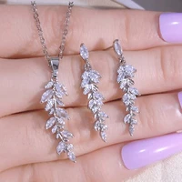 uilz luxury brand shining square shape silver color pendat cubic zircon crystal earrings necklace set for women bride jewelry