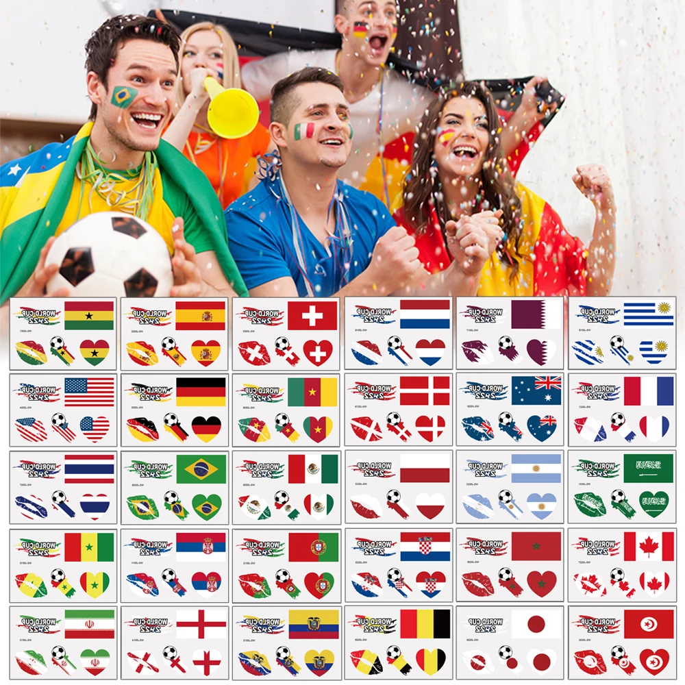 

2022 Flag Temporary Tattoo Stickers Waterproof Sports Activities Soccer Fans Face Fake Tattoo Party Decoration Body Strong