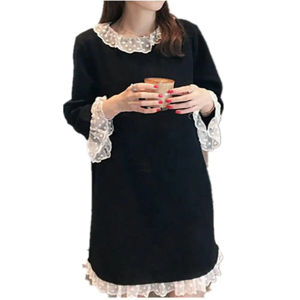 

Yfashion Women Loose Dress Long-sleeved Lace Elegant Lactation Dress Pregnant Woman Feeding Dress