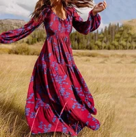 elegant a line vestidos women vintage maxi kaftan 2022 fashion floral printed robe longue party waist swing dress