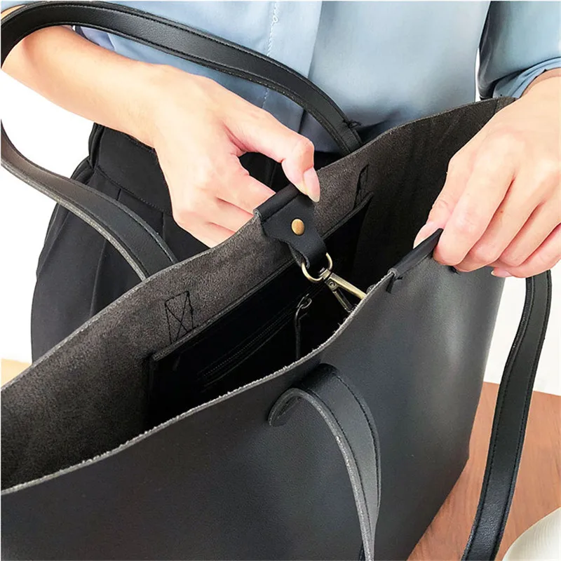 Women Large Capacity Shopping Pu Leather Shoulder Bag Korean Version Simple Versatile Briefcase Tote Bag