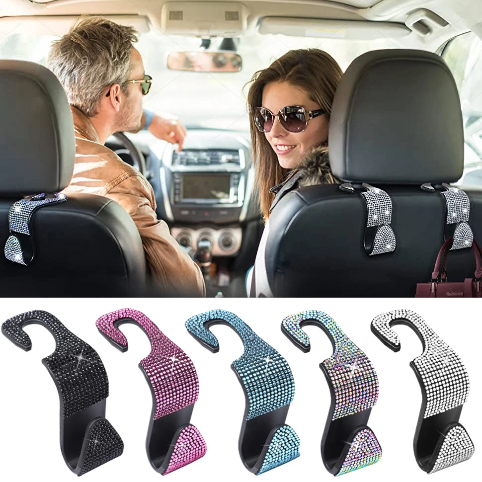 

Bling Car Back Seat Headrest Hooks for Cars SUV Purse Handbag Grocery Bags Holder Auto Organizer Hanger Rhinestone Storage Hook