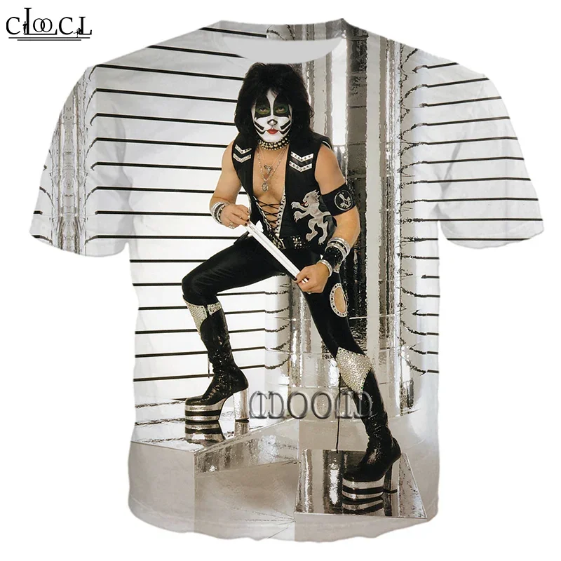 Фото Футболка с 3D принтом Metal Rock KISS Band для мужчин и женщин, модная уличная одежда с коротким рукавом в стиле Харадзюку, топы в стиле хип-хоп, Прямая доставка №2
