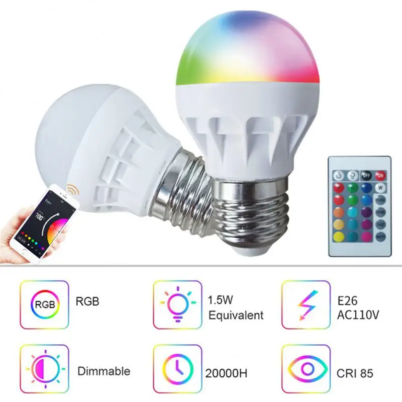 

G45 bluetooth-совместимая + Инфракрасная RGB лампа дистанционного управления E26 умная лампа с регулируемой яркостью 1,5 Вт E26 RGB Светодиодная лампа с изменением цвета