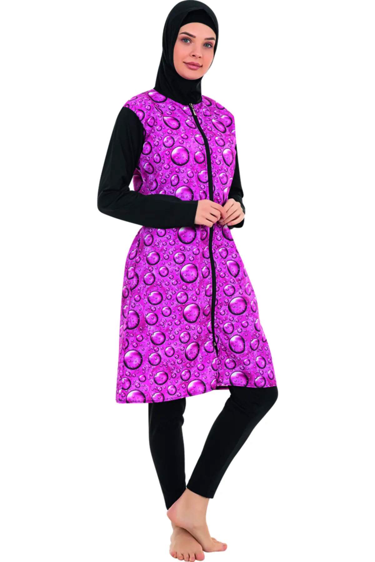 

Muslim Burkinis Zippered Color oply cloed Quick Dry Swimwear Modest Summer Clothing Hijab Sport Swimsuit