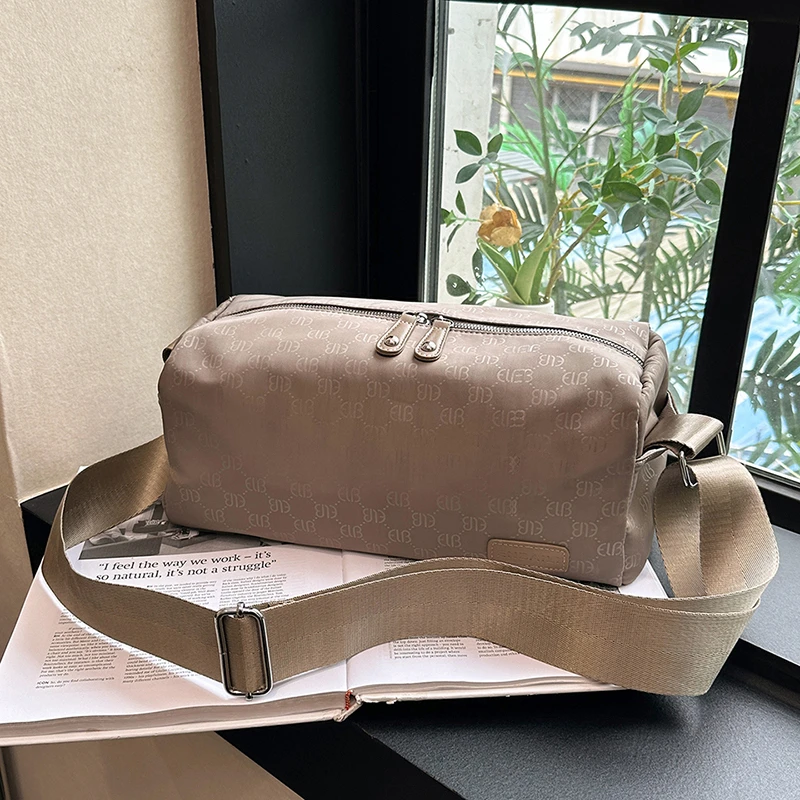 

Large Capacity Women's Bag Solid Color Letter Nylon Travel Bag Wide Shoulder Strap Single Shoulder Bag Messenger Bags for Women
